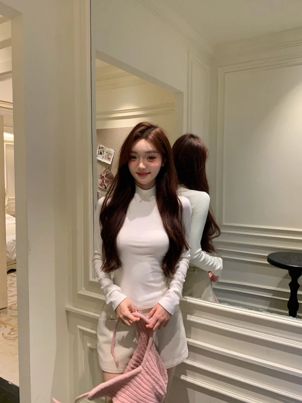 

Модный комплект для похудения: сексуальный облегающий костюм-двойка с длинными рукавами и эффектом обертывания, белый, повседневный, для женщин, осенний