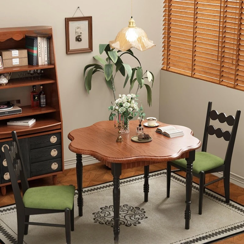 

Full solid wood dining table, ash wood petal round table, household dining room table and chair combination