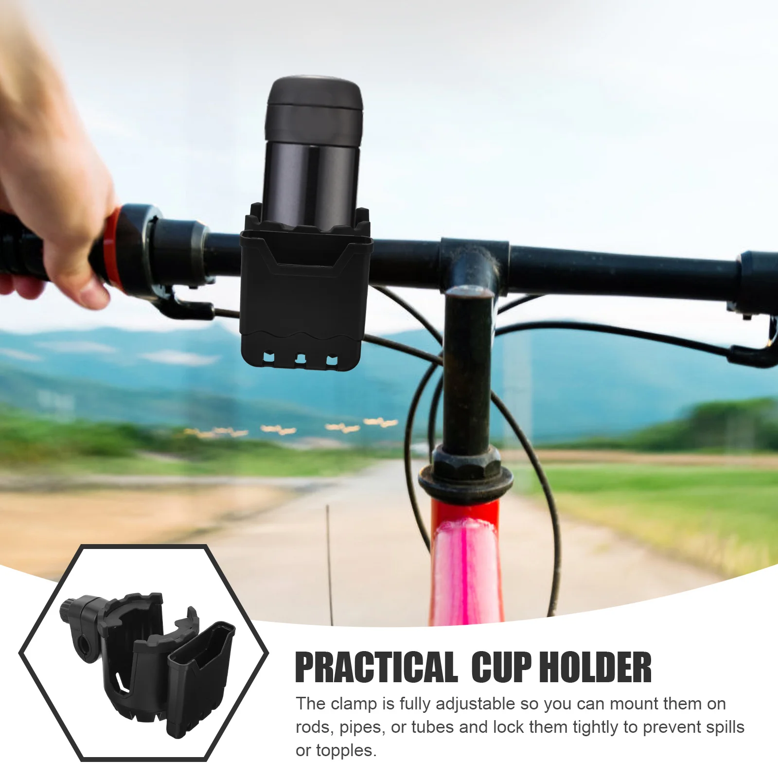 حامل أكواب للكرسي المتحرك لعربة المشي ومقود الدراجة وحامل زجاجة قابل للتعديل ومتين عالمي مناسب للعناية الصحية