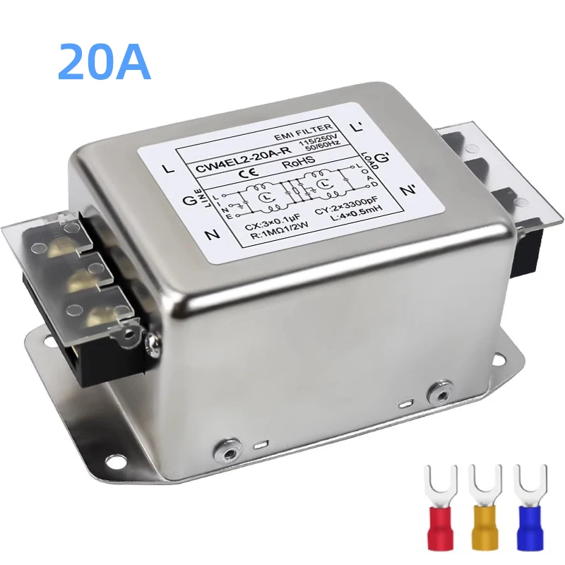 Single-phase two-stage AC power filter CW4L2-20A-SR 3A6A10A20A30A terminal rail power filter module circuit purification EMI int