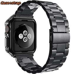 Stainless Steel Strap+TPU Case for Apple Watch 49mm 45mm 44mm 42mm 41mm 40mm Metal Strap for iWatch Series Ultra 9 8 7 6 SE 5 4