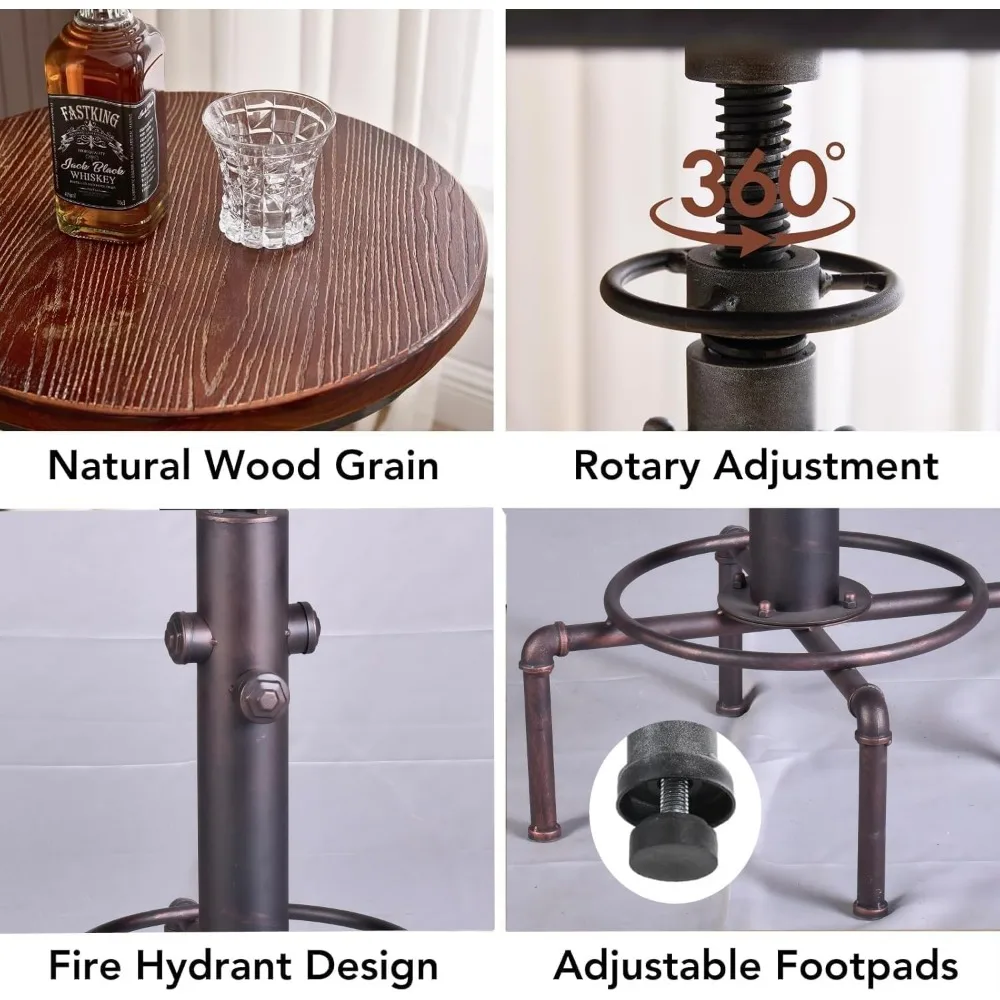 Meja Bar Gaya Industrial dengan Ketinggian yang Dapat Disesuaikan 31.5-41.3 untuk Penggunaan di Dapur, Ruang Makan, dan Bistro dengan Finishing Perunggu