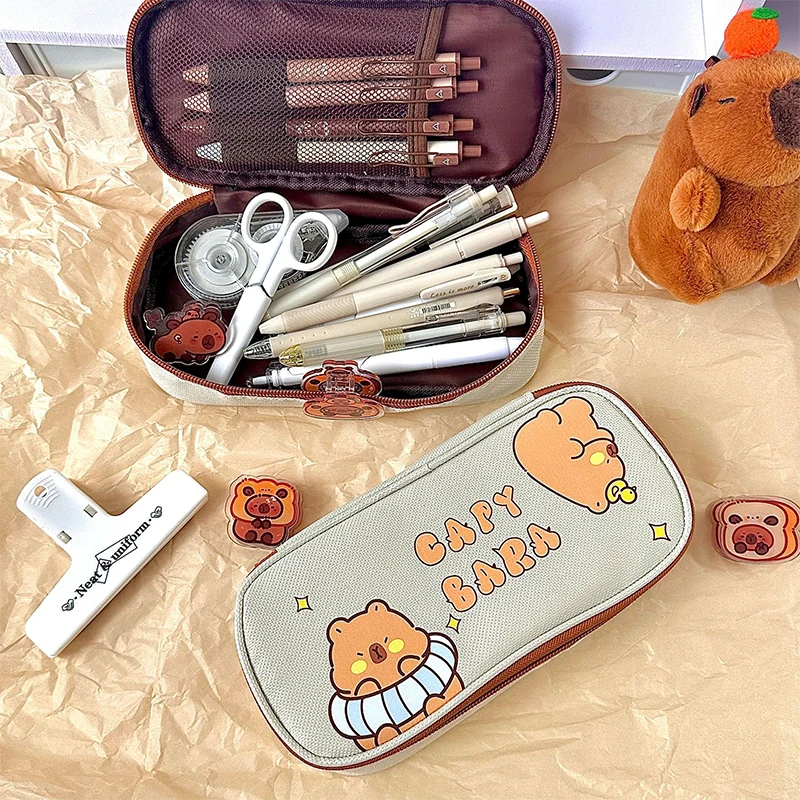 カピバラ漫画ペンシルポーチ、大容量ペンケース、女の子用収納バッグ、学生用品、文房具ギフト