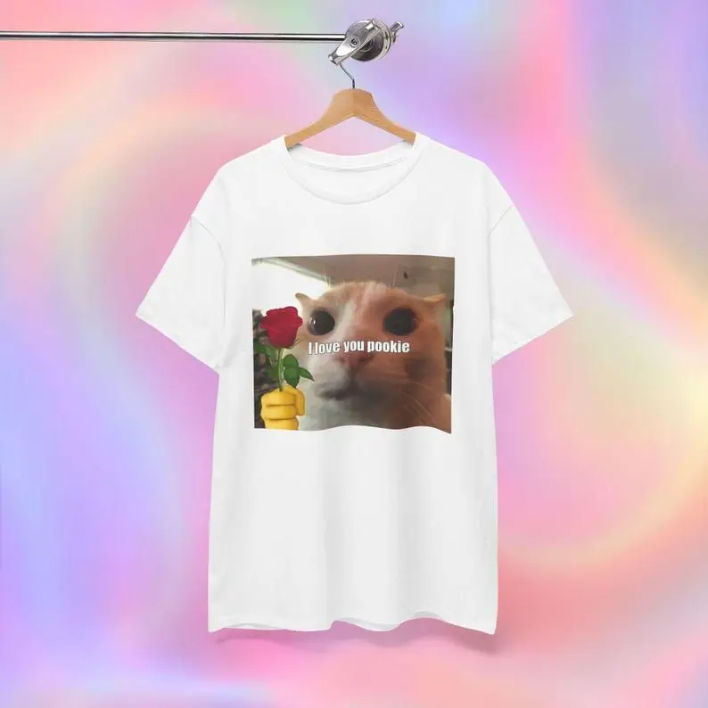 Cat Meme Shirt I Love You Pookie Cat bedrukt T-shirt Schattig en minimalistisch T-shirt met ronde hals voor koppels