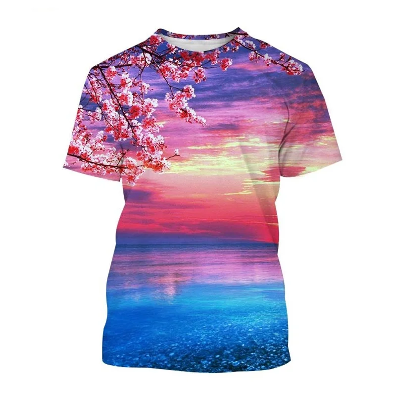 

Summer Ocean Seaside T Shirt 3D Print Scenery Beach Short-Sleeved T-shirt Streetwear Cool Tee Shirts Vacation Beachwear Clothing
