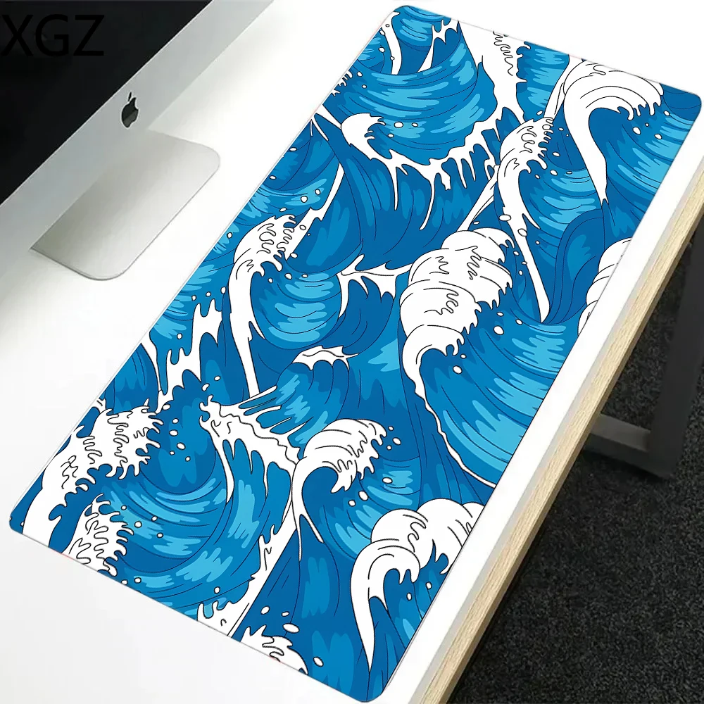 XL XXLBlue Waves Large New Mouse Pad Gamer Custom Desk Mat Office Carpet Natural Rubber Computer Mouse Pad Washable Anti-Slip