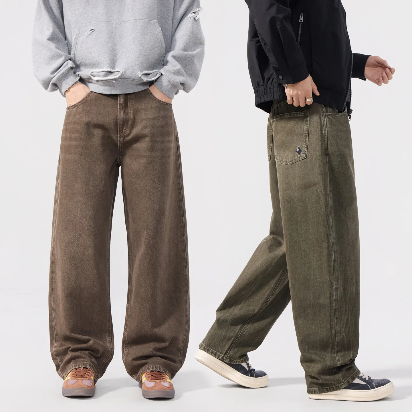 Baggy Jeans Men Streetwear Fashion Loose Casual Plus Size Vintage Washed Denim Wide Leg Straight Jeans Pants Trousers