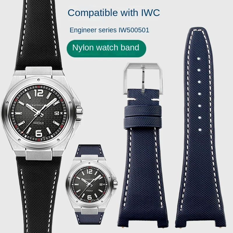 

Nylon leather bottom Watchband For IWC Engineer series IW500501 IW378507 Iw323601 Men's watch strap 30*16mm notch steel buckle