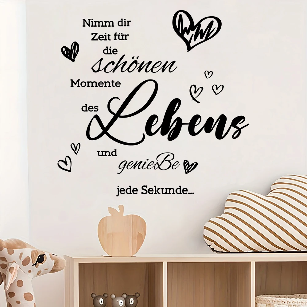 German Happy Saying Wall Stickers  Enjoy Life Family Quote Heart Wall Decals Entryway Bathroom Wall Decor
