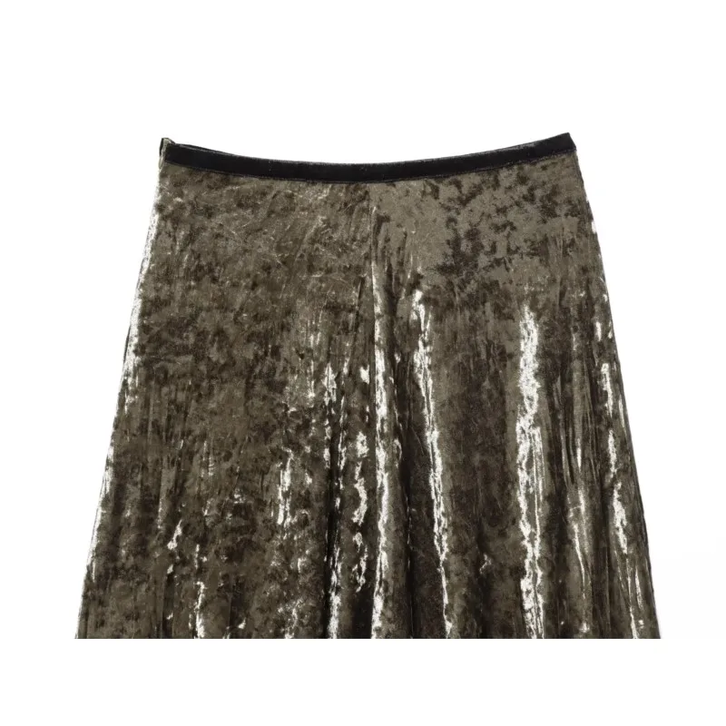 HipSeam النساء الدانتيل المخملية تنورة الخريف عالية الخصر المرأة مطوي تنورة سيدة عادية الجانب البريدي التنانير التنانير النسائية