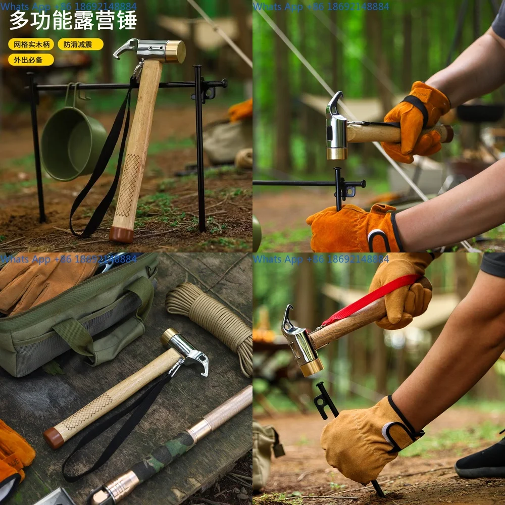 

Brass Camping Hammer Multi Functional Tent Stake Mallet Wood Handle Anti Vibration Safety Hammer for Outdoor Use