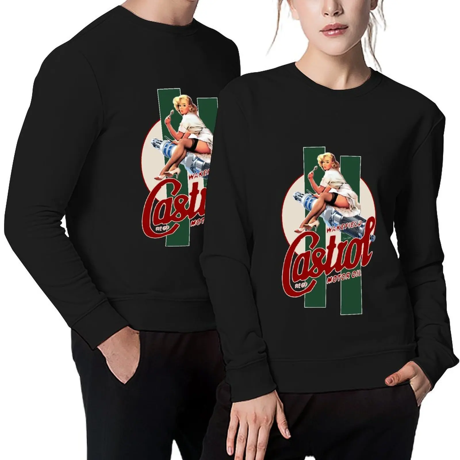 

Castrol Vintage Pin Up Girl Classic Stripes Pullover korean clothes winter clothes men clothing hooded sweatshirts