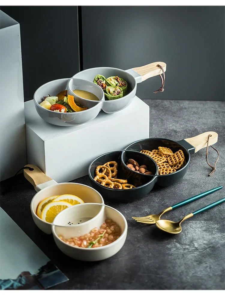 

Nordic Ceramic Grid Snack Tray Dessert Plate Salad Bowl Household Kitchen Supplies Restaurant Tableware Fruit Decoration Tray