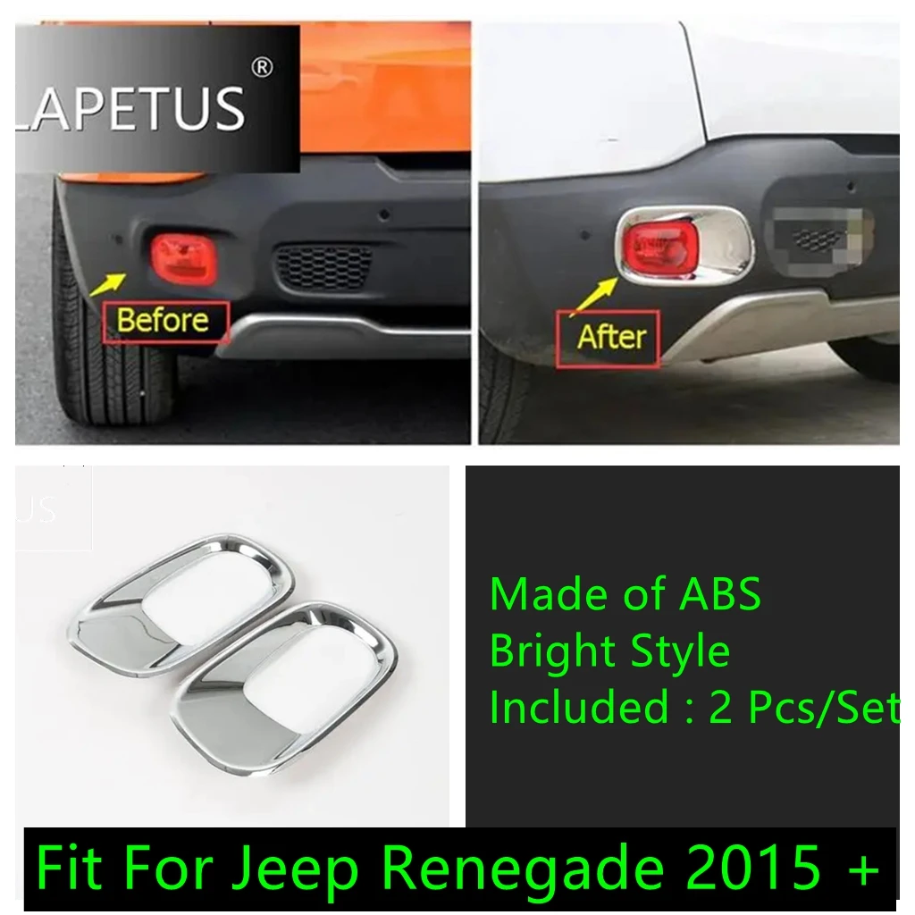 

Car Accessories Rear Bumper Fog Lights Foglight Lamps Decor Frame Cover Trim Fit For Jeep Renegade 2015 - 2019 Shiny Chrome ABS