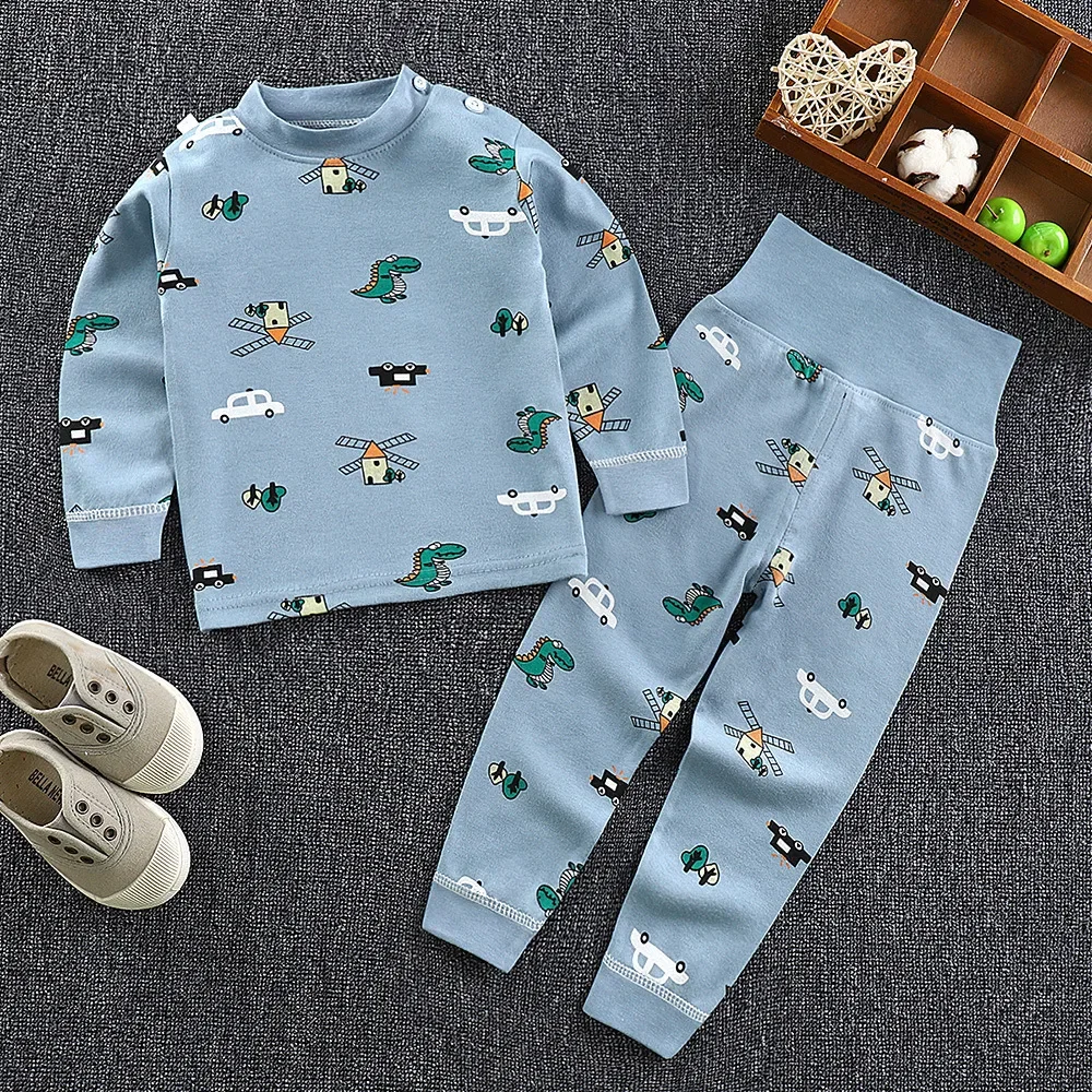Spring  Children Pajamas Set High Waist Cotton Kids Long Johns Sets Boys Girls Cotton Underwear Set for 1-6 Years Old