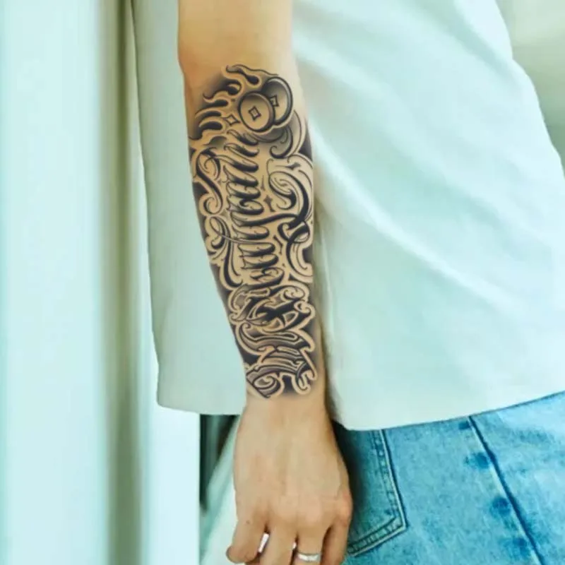 1pc Black round body waterproof temporary tattoo sticker, lasting 1-2 weeks, simulates semi-permanent fake tattoo