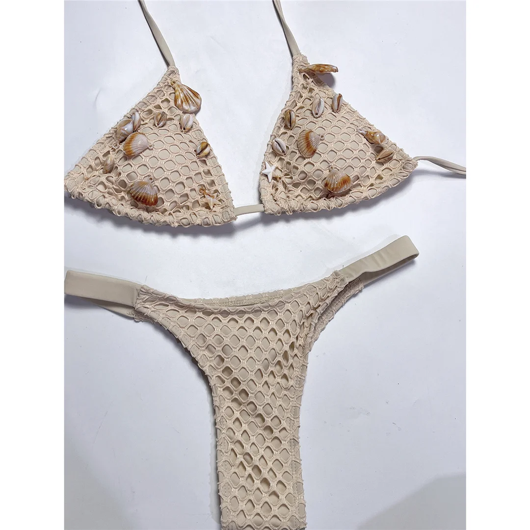 Ausgeschnittener Neckholder-Bikini mit Rüschen, zweiteiliger Badeanzug für Damen, gepolsterter Badeanzug, Badebekleidung, Schwimmanzug V7205 – Detail 2