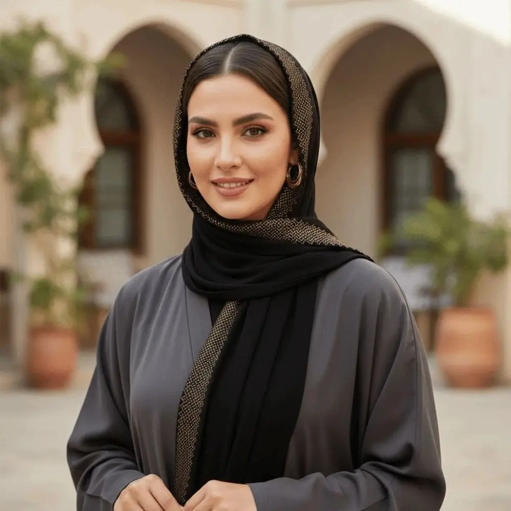 

Дышащий шифоновый хиджаб с камнями, длинный солнцезащитный шарф из гладкого шелка, однотонная тонкая большая шаль из полиэстера для женщин