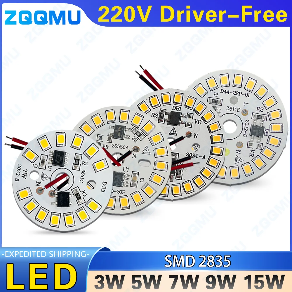 10 pz AC220V SMD 2835 LED lampadina PCB Board Driver-Free 3W 5W 7W 9W 12W 15W 18W scheda sorgente luminosa bianca e calda