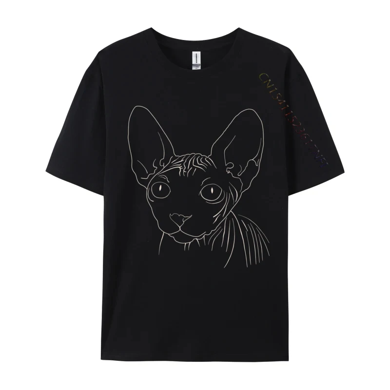 Sphynx Cat Lovers Cute Hairless Kitten Thin Lined Cats Head comfortable Normal Printed Autumn Tops Shirt Hip Hop Cotton