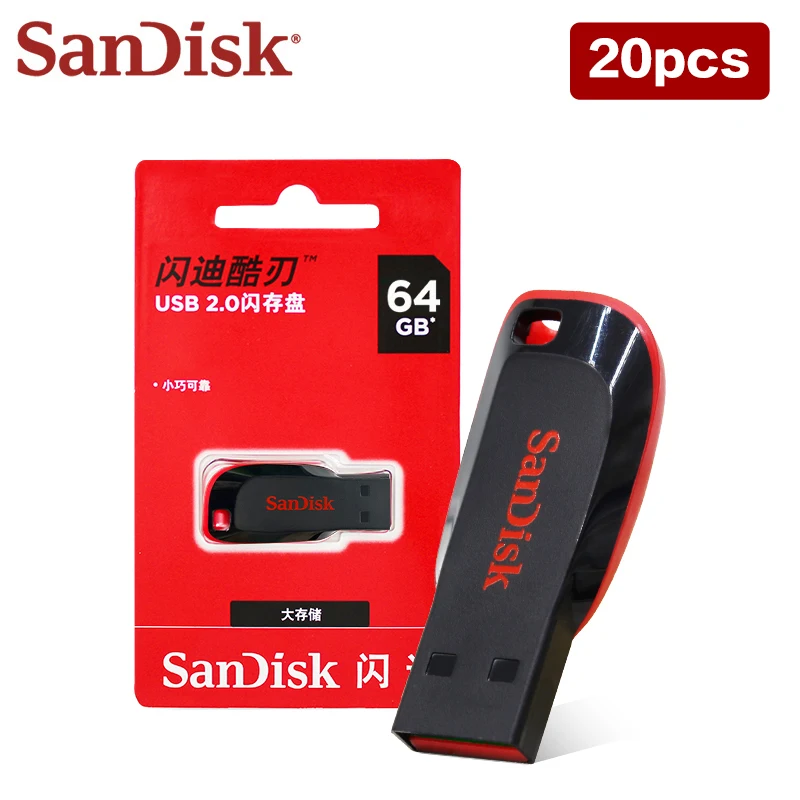 20pcs Wholesale SanDisk USB 2.0 Pen Drive CZ50 U Disk 16GB 32GB 64GB 128GB Original USB Flash Drive Memory Pendrive for Computer