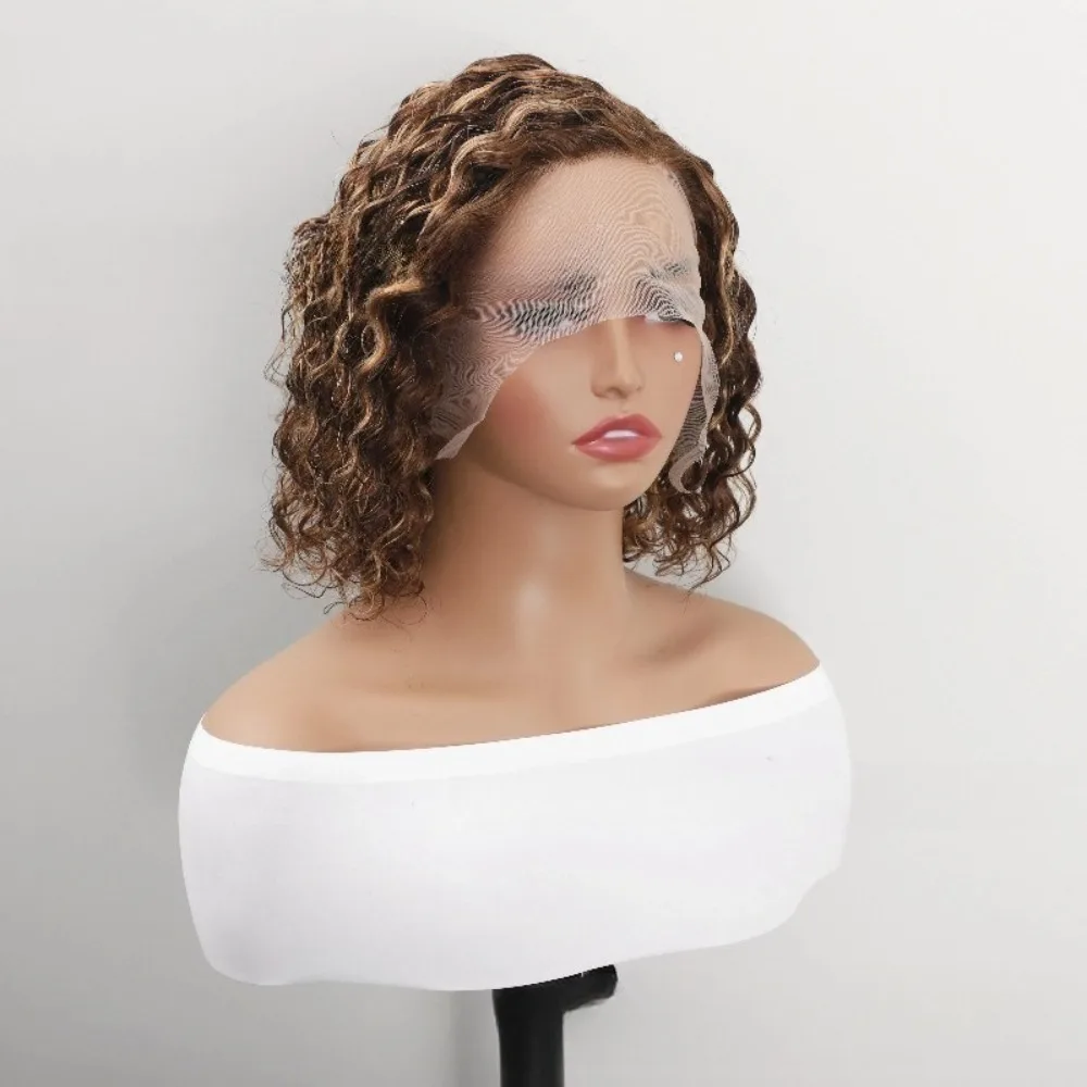 Alta luce moda 4/27 onda profonda pizzo anteriore Bob colore pianoforte copertura della testa 8-14 pollici tessitura a mano piena vergine brasiliana Remy