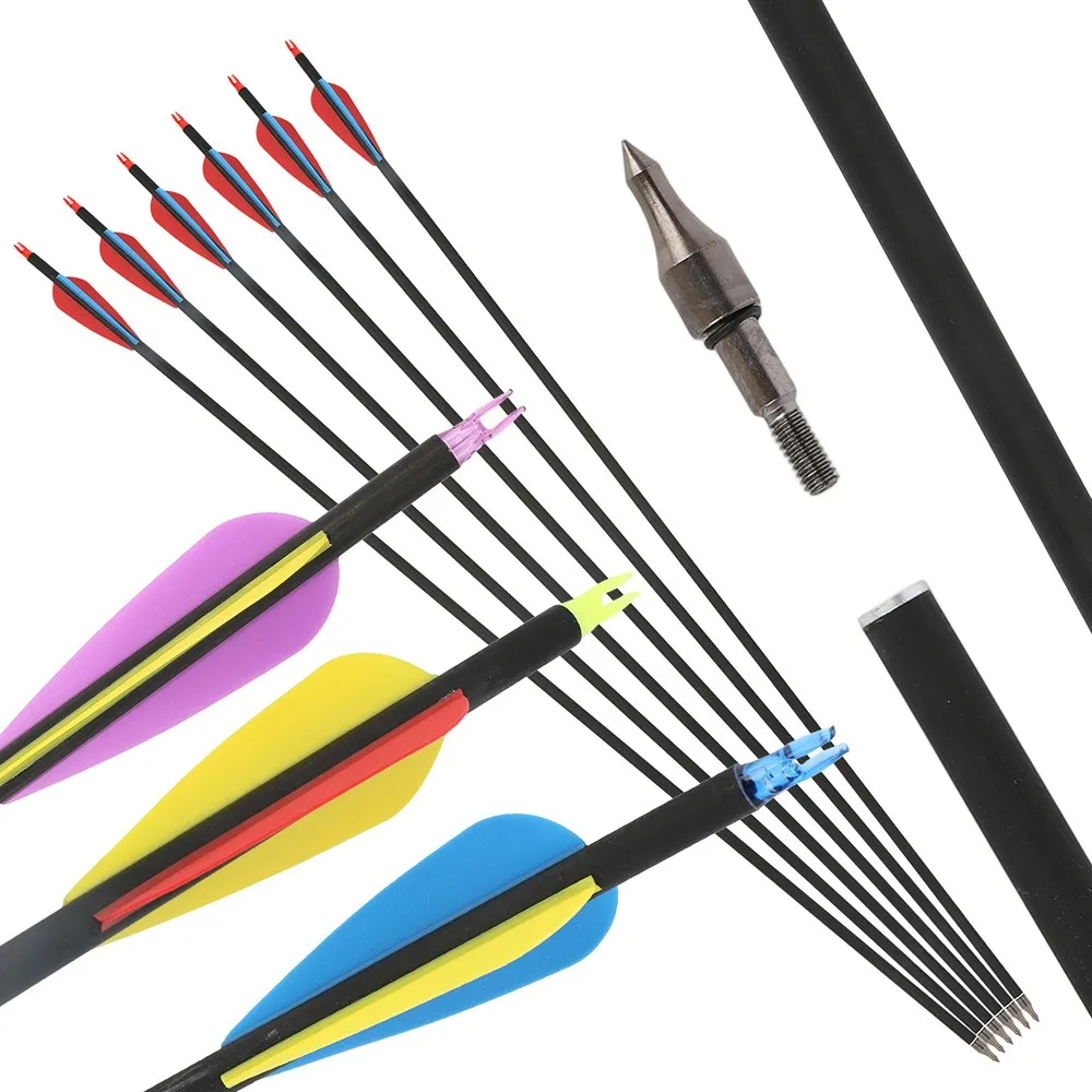 

6/12pcs Archery Shooting 30'' Shaft ID6.2mm Spine500 Hunting Carbon Arrow 100gr Tip 3inch Water-Drop Rubber Vanes for Accessory