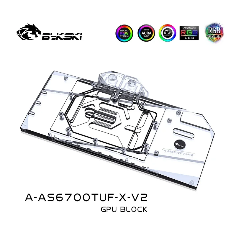Bykski A-AS6700TUF-X-V2 GPU Water Block for ASUS ROG STRIX Radeon RX 6750 XT O12G Card / Copper Cooling Radiator RGB AURA
