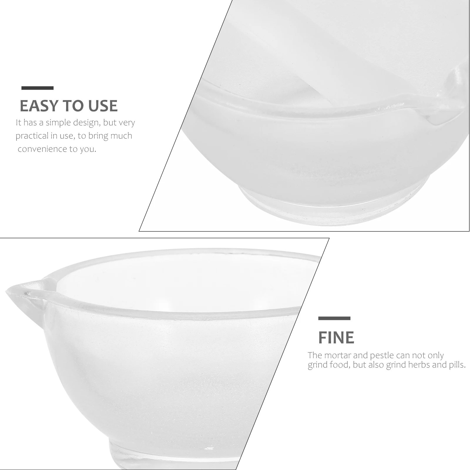 

Solid Glass Pestle Mortar Bowl Set Portable Grinding Mill Tools Long Lasting Practical Design Kitchen Laboratory