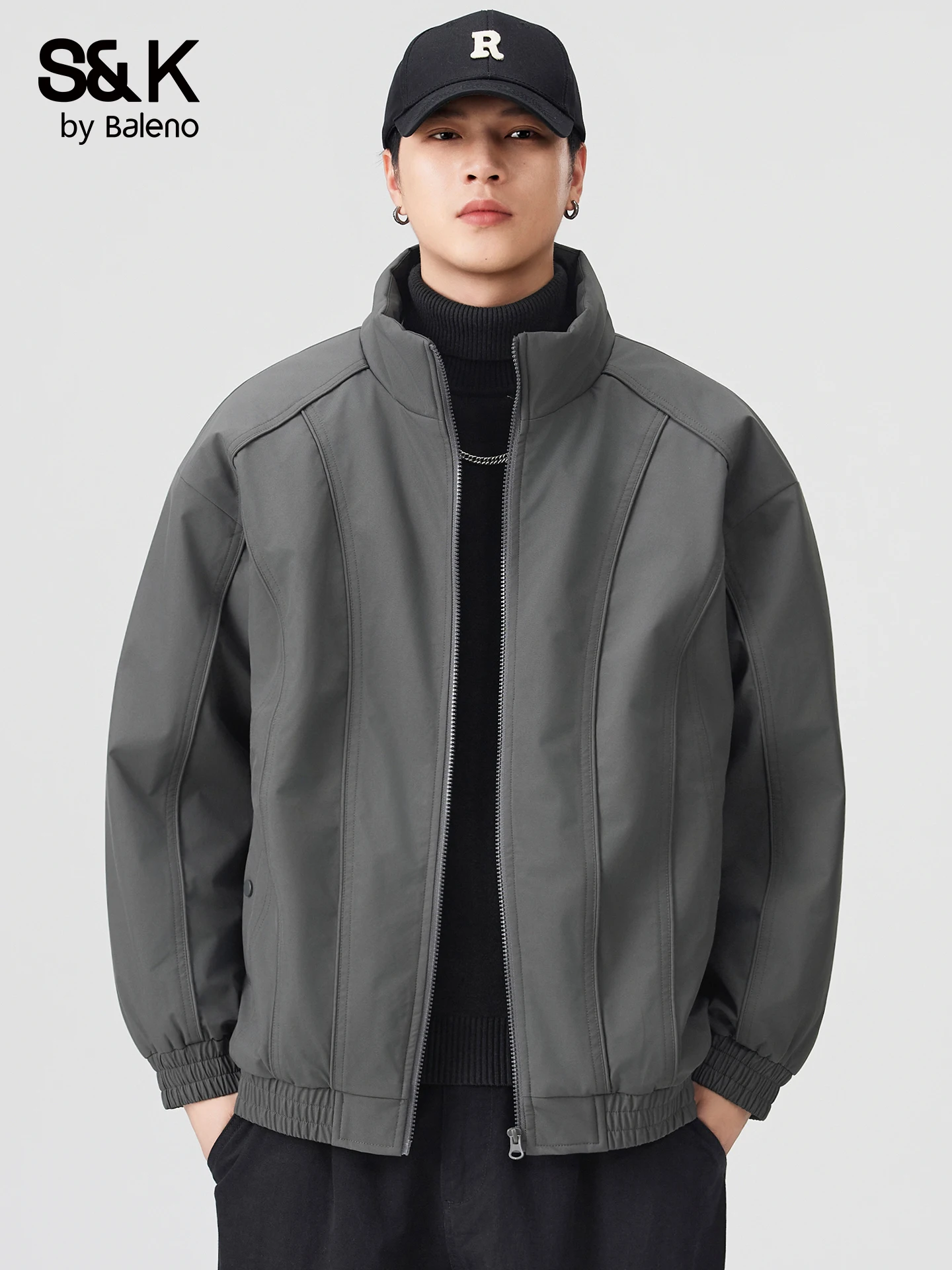 Baleno Men's Zipper Stand Collar Flight Jacket Warmth Windproof Coldproof Cotton Coat Fashion Urban Style Long Sleeve Spring ...