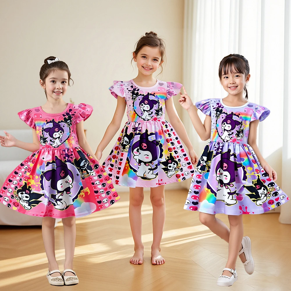 

Kuromi Dress Animated Cartoon Cute Fashion Kuromi Skirt Costume Kids Girls Summer Pajamas Halloween Birthday Party Gift Clothing