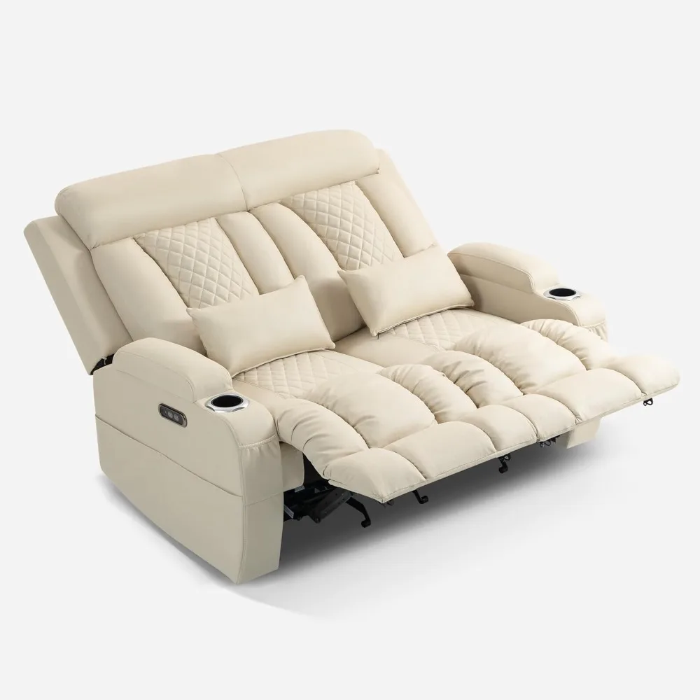 Wall Hugger Power Reclining Loveseat with Adjustable Headrest, Fabric Electric Recliner Sofa with USB & Type-C Ports