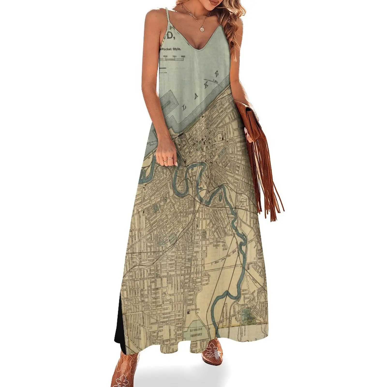 

Vintage Map of Cleveland OH (1894) Sleeveless Dress Women's summer dress Long dresses birthday dress for women