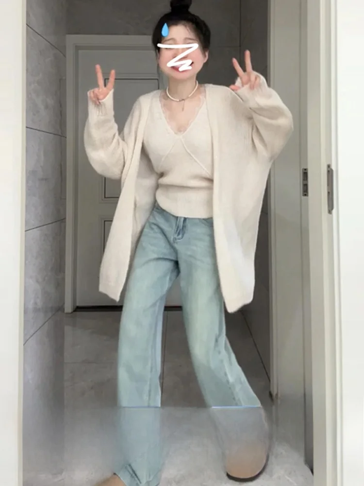 

Korean Lazy Sle Women's Sweater Cardigan Early Autumn Unique Beautiful High-End Feelings Outerwear Versatile Top