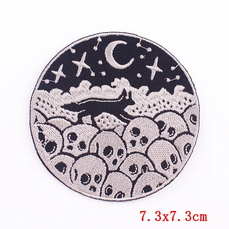 Pizza/Boxing Skull Embroidered Patches For Clothes Fashion Horror Punk Patch Iron On Patches For Clothing Jeans Leather Sew DIY