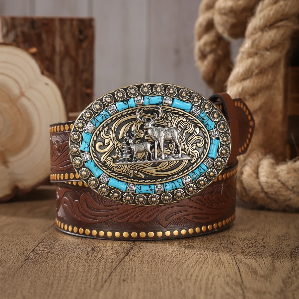 A PU Belt Suitable for Both Men and Women, Combining the Style of Western Denim and Retro, Is Perfect for Daily Casual Outings