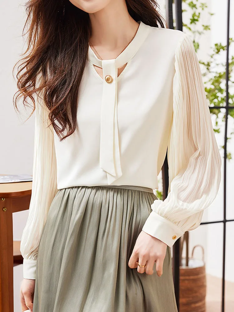 Fashion Long Sleeve O-Neck Women Blouse New Lace-up Chiffon Blouse Shirt Women Tops Blouses Shirts Blusas Para Mujer Camisas H53