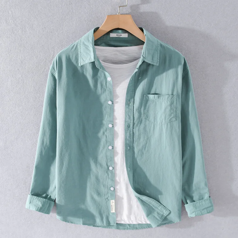 

Men's Pure Cotton Long Sve Casual Loose irt Japanese Sle Spring Autumn Inner Wear Faion Urban Loose Fit Cotton irt