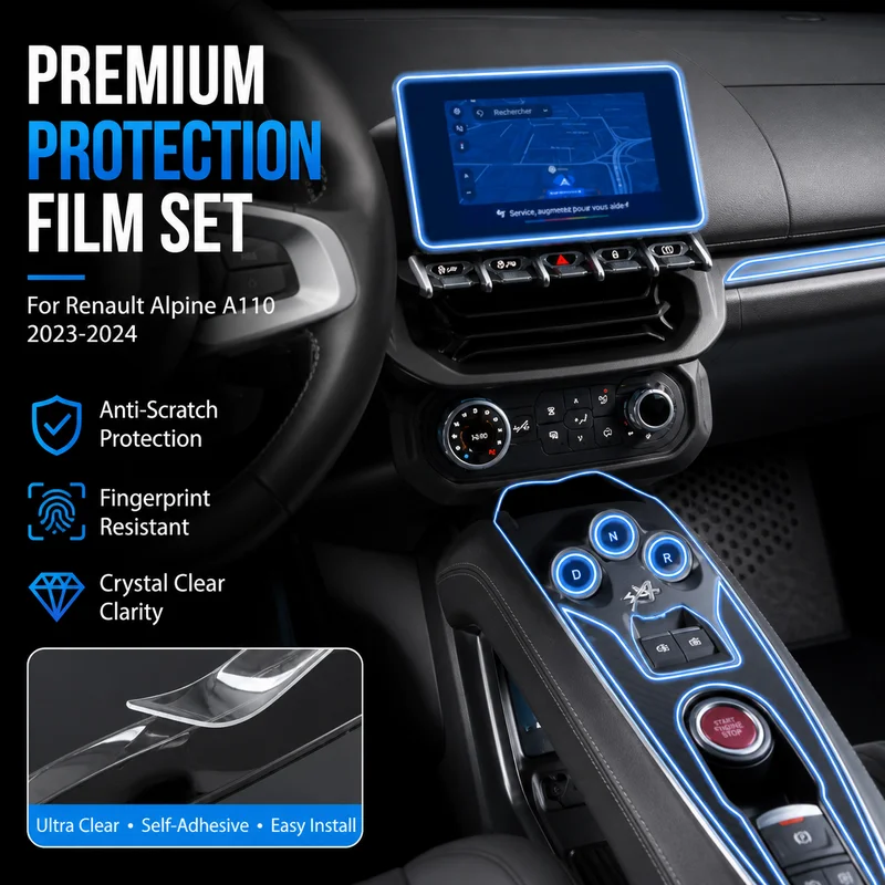 For Renault Alpine A110 2023-2024 Navigation Screen Protector Film Center Console Gear Shift Cover Adhesive Film