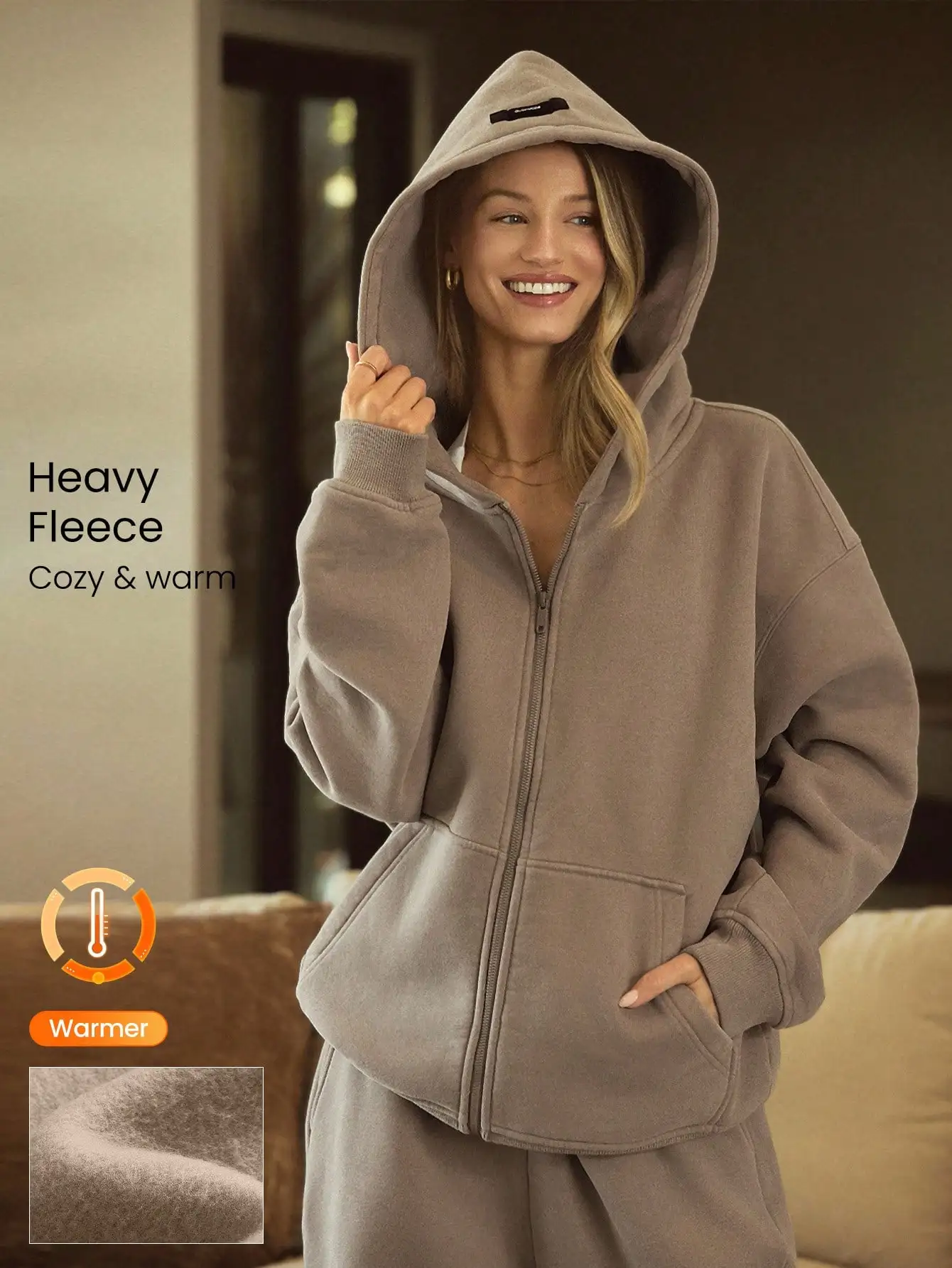 

Теплая флисовая куртка-худи оверсайз на молнии с передними карманами – уютная зимняя модель