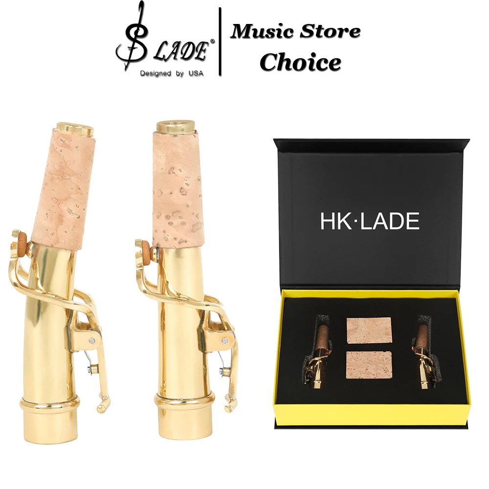 Gold Plated Soprano Saxophone Neck Brass Replacement Crook with 2 Mouthpieces&Cork Hand-Polished for Straight/Curved Soprano Sax