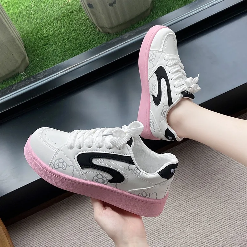 

Сезонные женские белые кроссовки, модные нескользящие туфли на платформе для скейтборда на толстой подошве, повседневная спортивная обувь из искусственной кожи с бантом и принтом