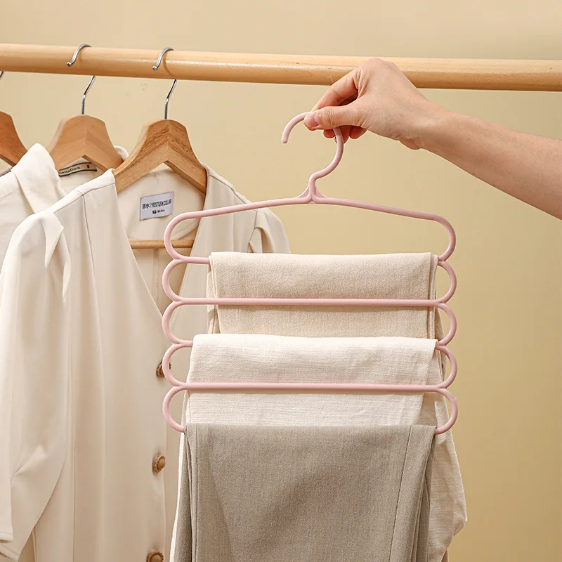 5-Layer Pants Hanger: Durable, Multifunctional Plastic Rack with Simple Solid Color & Simple Scarf Storage