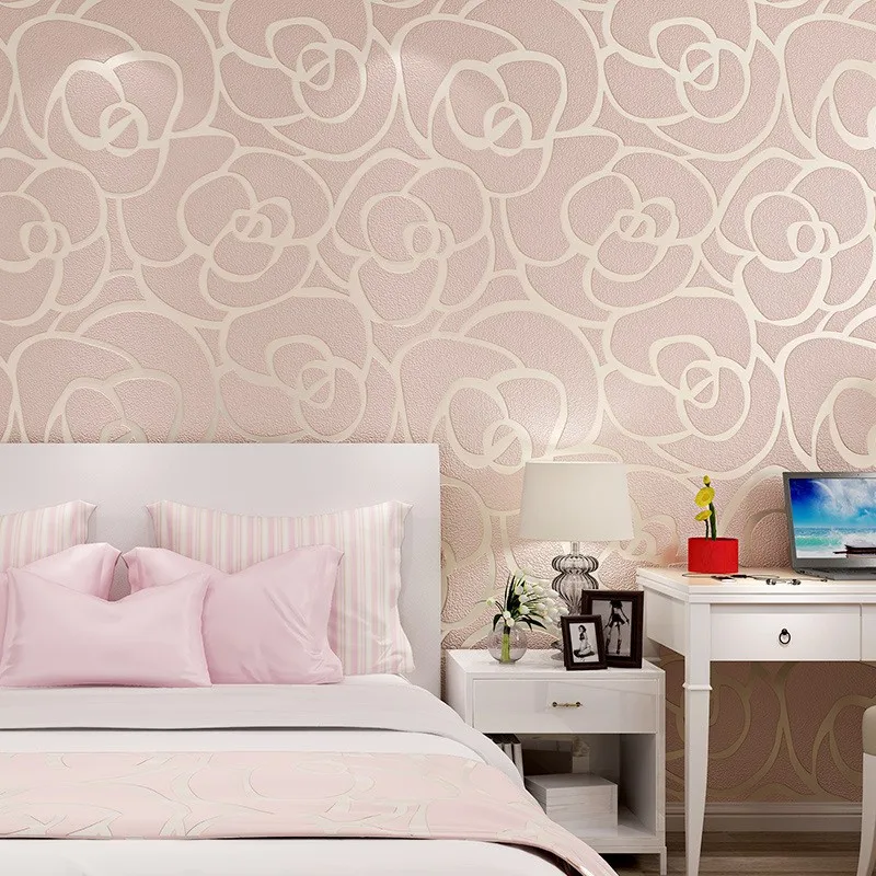 

Modern Simple 3D Stereo Rose Non-Woven Wallpaper for Living Room, Bedroom Wedding Room Pink Large Flower Wallpapers