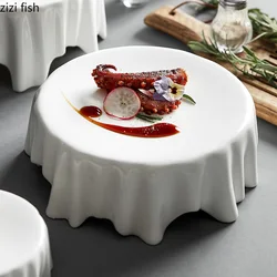 White Ceramic Dinner Plate Cooking Plates Steak Plate Sashimi Disc Dessert Bowl Sushi Plates Snack Tray Salad Bowl Dim Sum Dish