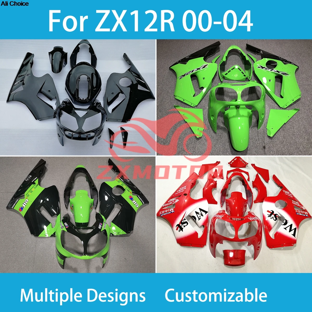 

ABS Fairings for Kawasaki ZX 12R 2001 2002 2003 2004 Motorcycle Full Fairing Kit Plastic Set ZX12R 01 02 03 04 with Tank Cover