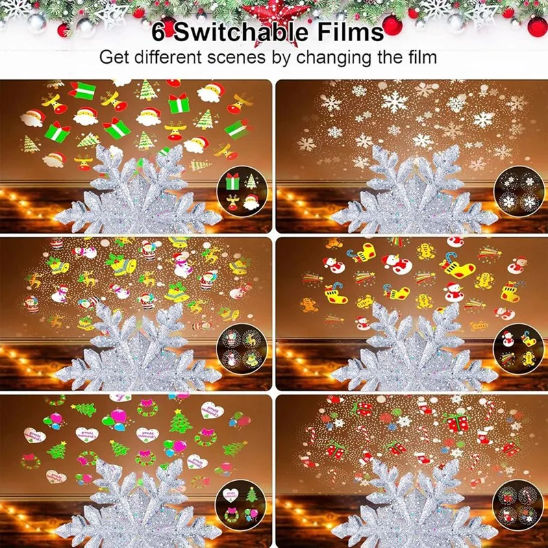 Christmas Star Trees Topper with Built-in Led Snowflake Projector Lights Snowflake US Plug-A50M