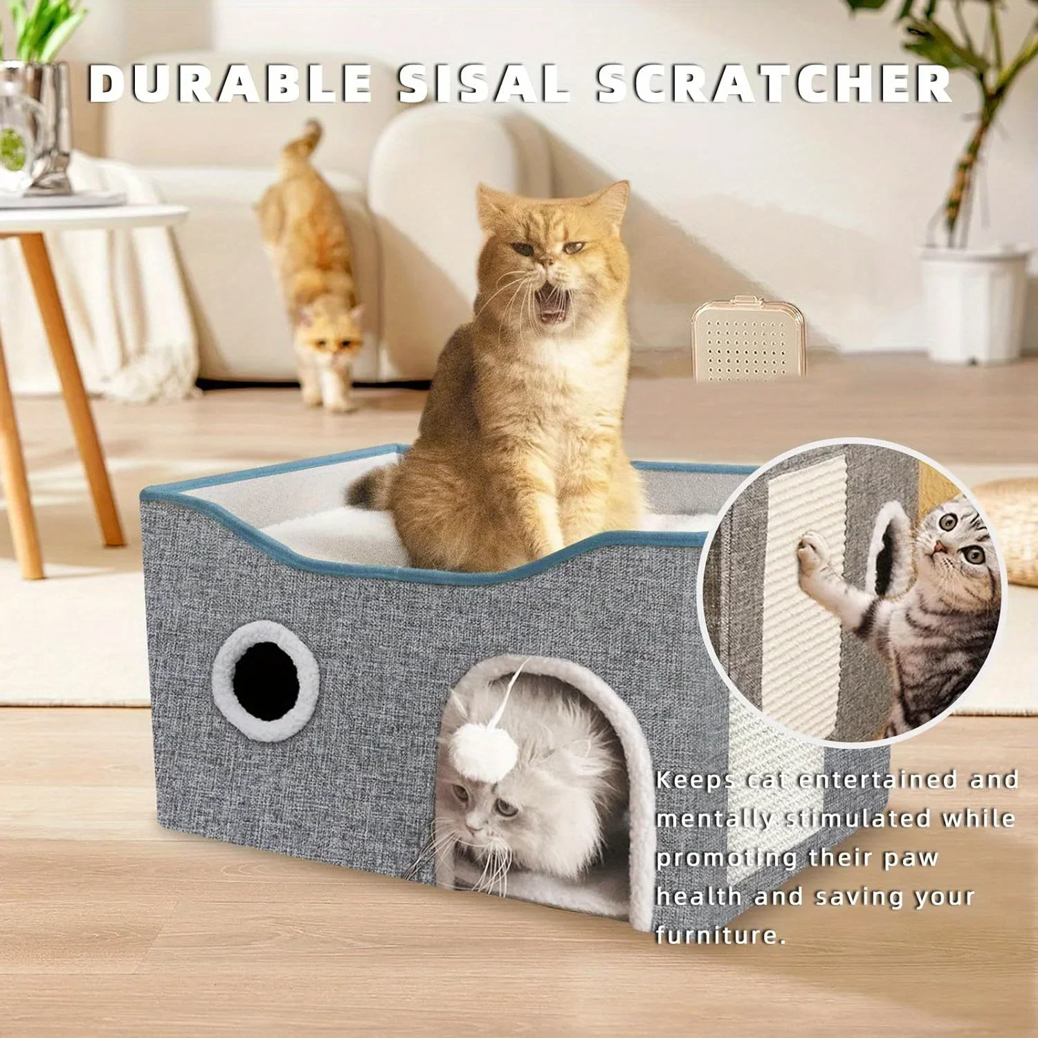 

Extra-Wide Cat House for Indoor Cats Large Cat Cave for Pet cat house with Fluffy Ball Hanging and Scratch Pad pets house pet
