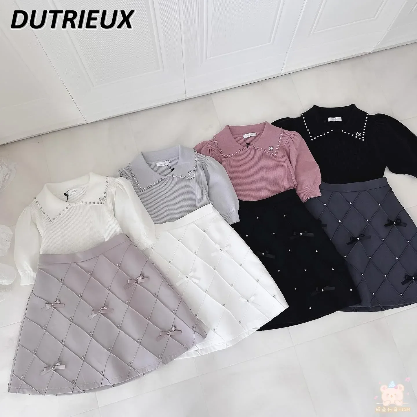 Japanese Three-dimensional Tailoring Bow Rhinestone Short Skirt Mass-produced Sweet Cute Girls High-waisted A-shaped Skirts