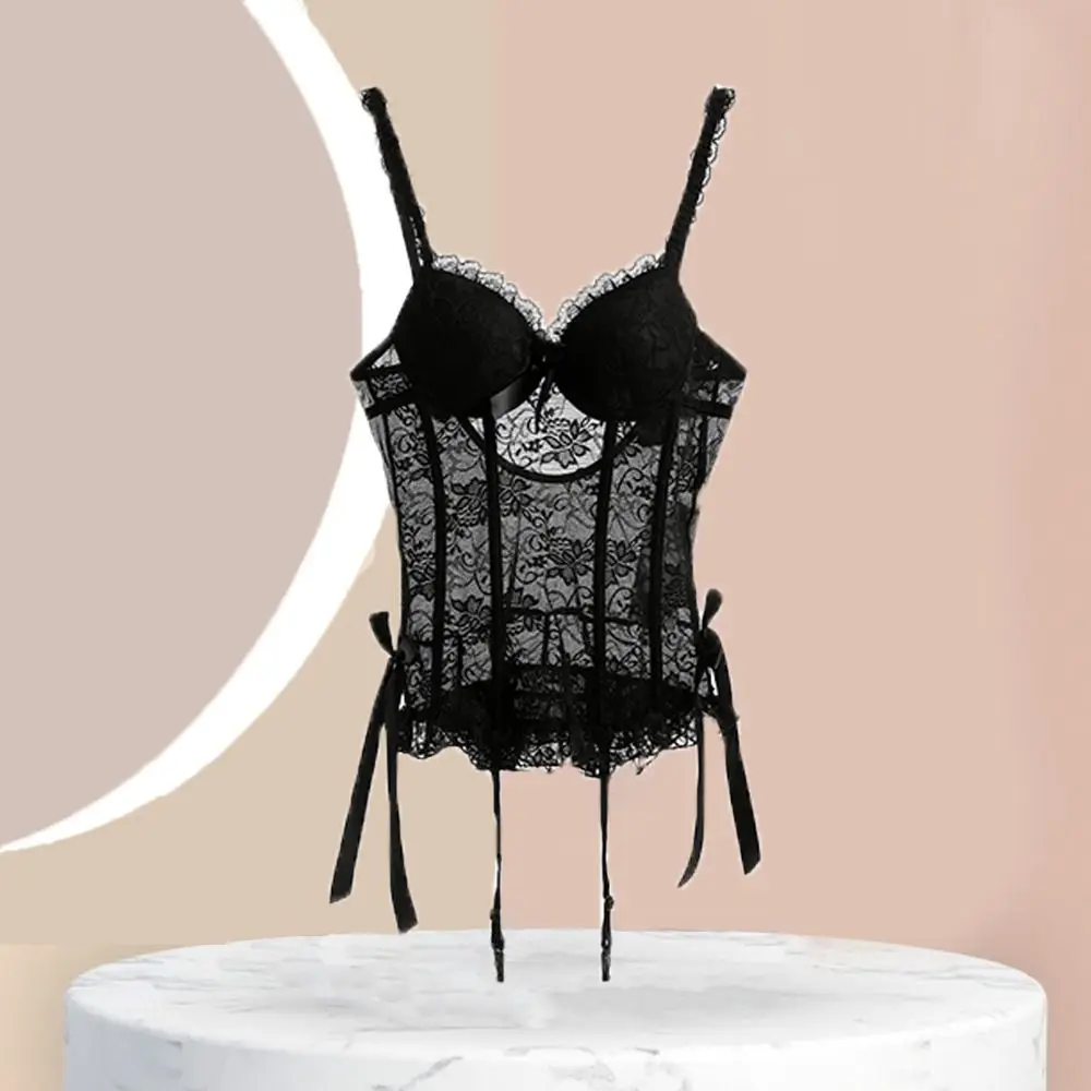 매운 소녀 스타일 보우 레이스 잠옷 메쉬 투명 여성 란제리 Nightwear 민소매 레이스 슬링 Nightdress Ladies